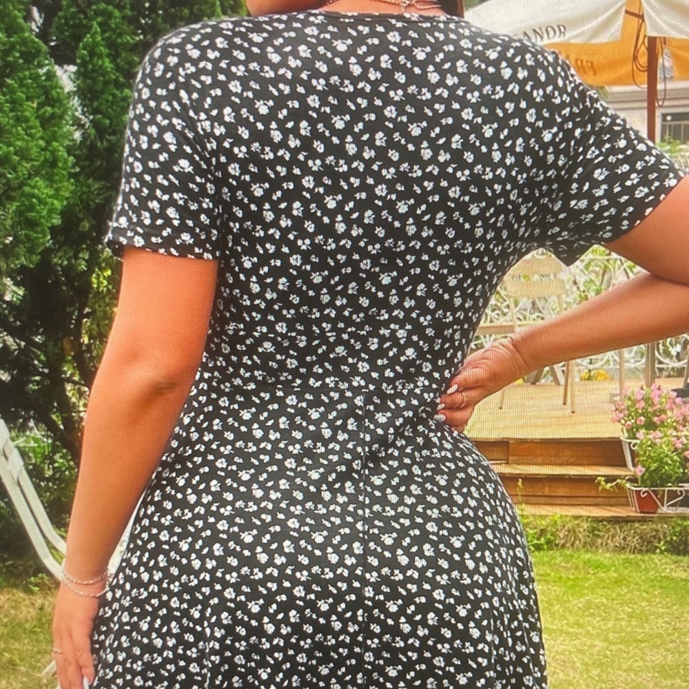 Black Floral Wrap Midi Dress - Elegant Women's Summer Dress - Picture 3 of 6